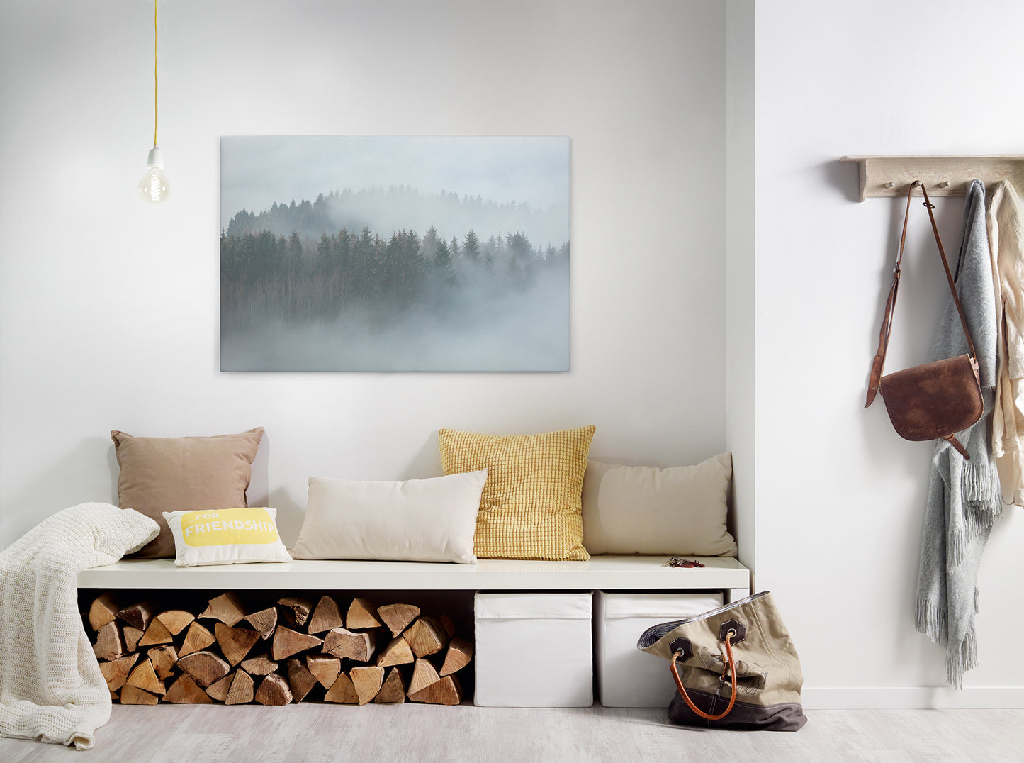 Wald im Nebel Leinwandbild Grau Weiß 90x60 DD120292 Keilrahmenbild Wandbild