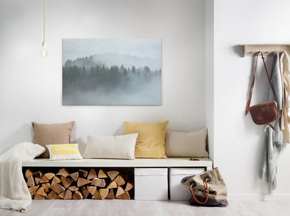 Wald im Nebel Leinwandbild Grau Weiß 90x60 DD120292 Keilrahmenbild Wandbild