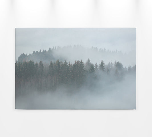 Wald im Nebel Leinwandbild Grau Weiß 90x60 DD120292 Keilrahmenbild Wandbild