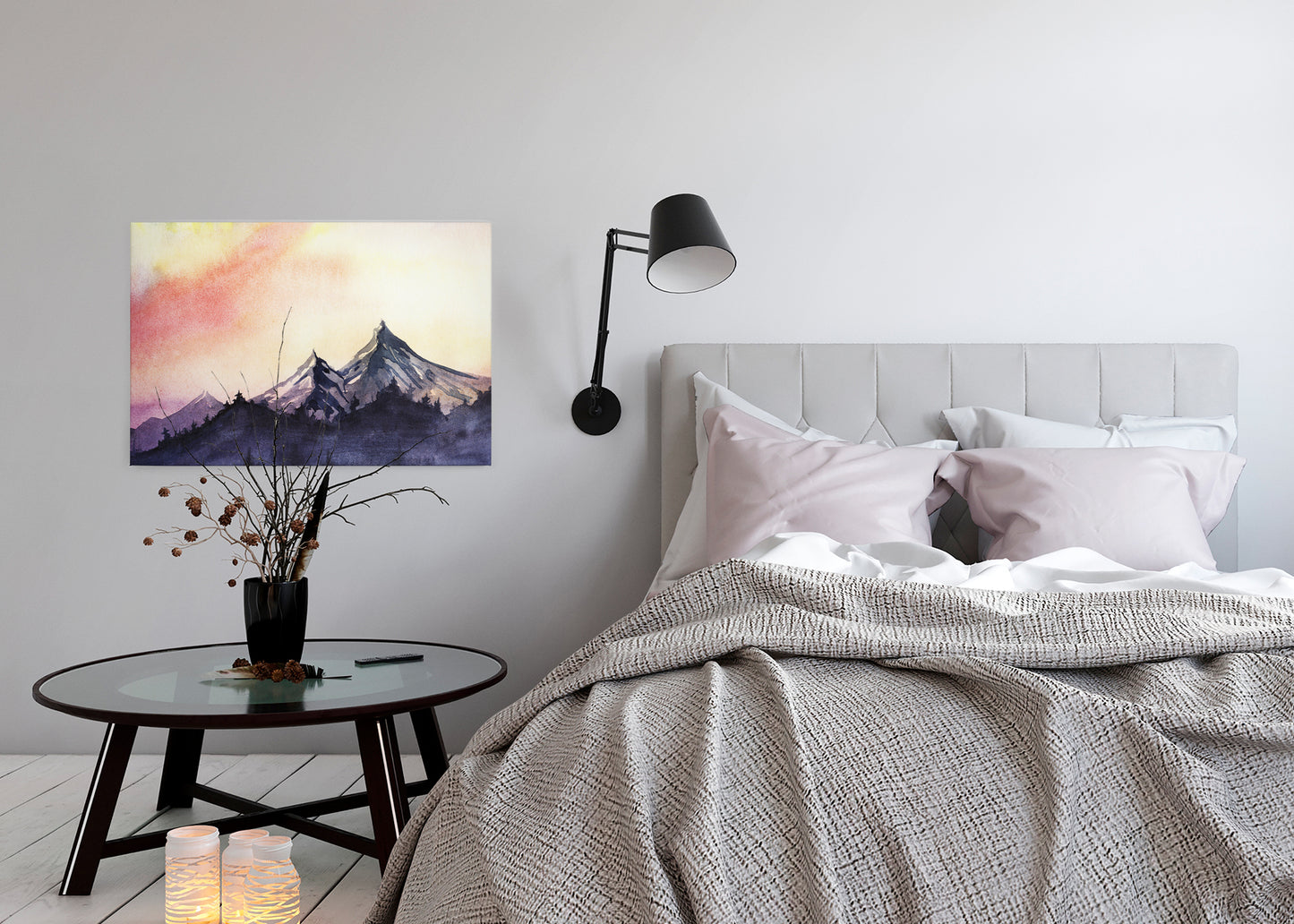 Leinwandbild Berge 90x60 DD120293 Keilrahmenbild Malerei Natur Wandbild Gelb Rot