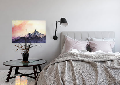 Leinwandbild Berge 90x60 DD120293 Keilrahmenbild Malerei Natur Wandbild Gelb Rot