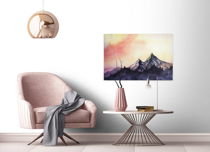 Leinwandbild Berge 90x60 DD120293 Keilrahmenbild Malerei Natur Wandbild Gelb Rot