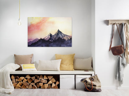 Leinwandbild Berge 90x60 DD120293 Keilrahmenbild Malerei Natur Wandbild Gelb Rot