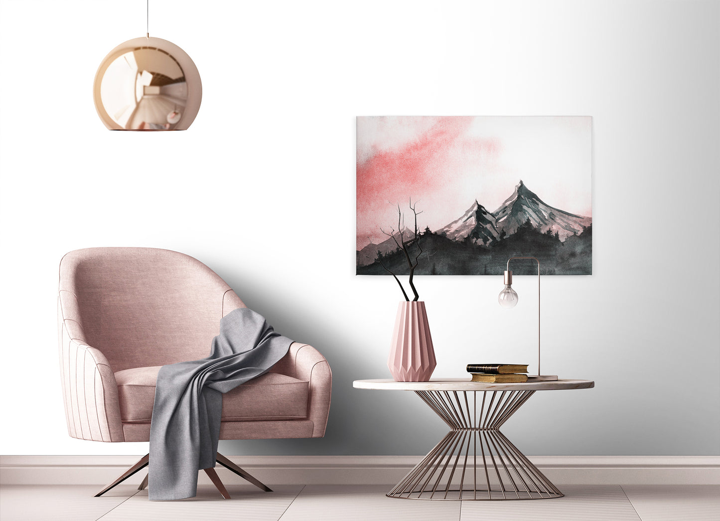 Berge Leinwandbild Rot Weiß 90x60 DD120294 Keilrahmenbild Malerei Wandbild