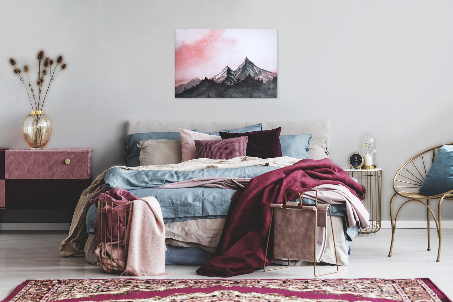 Berge Leinwandbild Rot Weiß 90x60 DD120294 Keilrahmenbild Malerei Wandbild