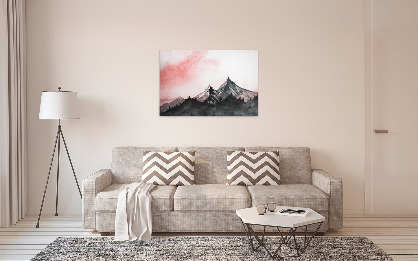 Berge Leinwandbild Rot Weiß 90x60 DD120294 Keilrahmenbild Malerei Wandbild