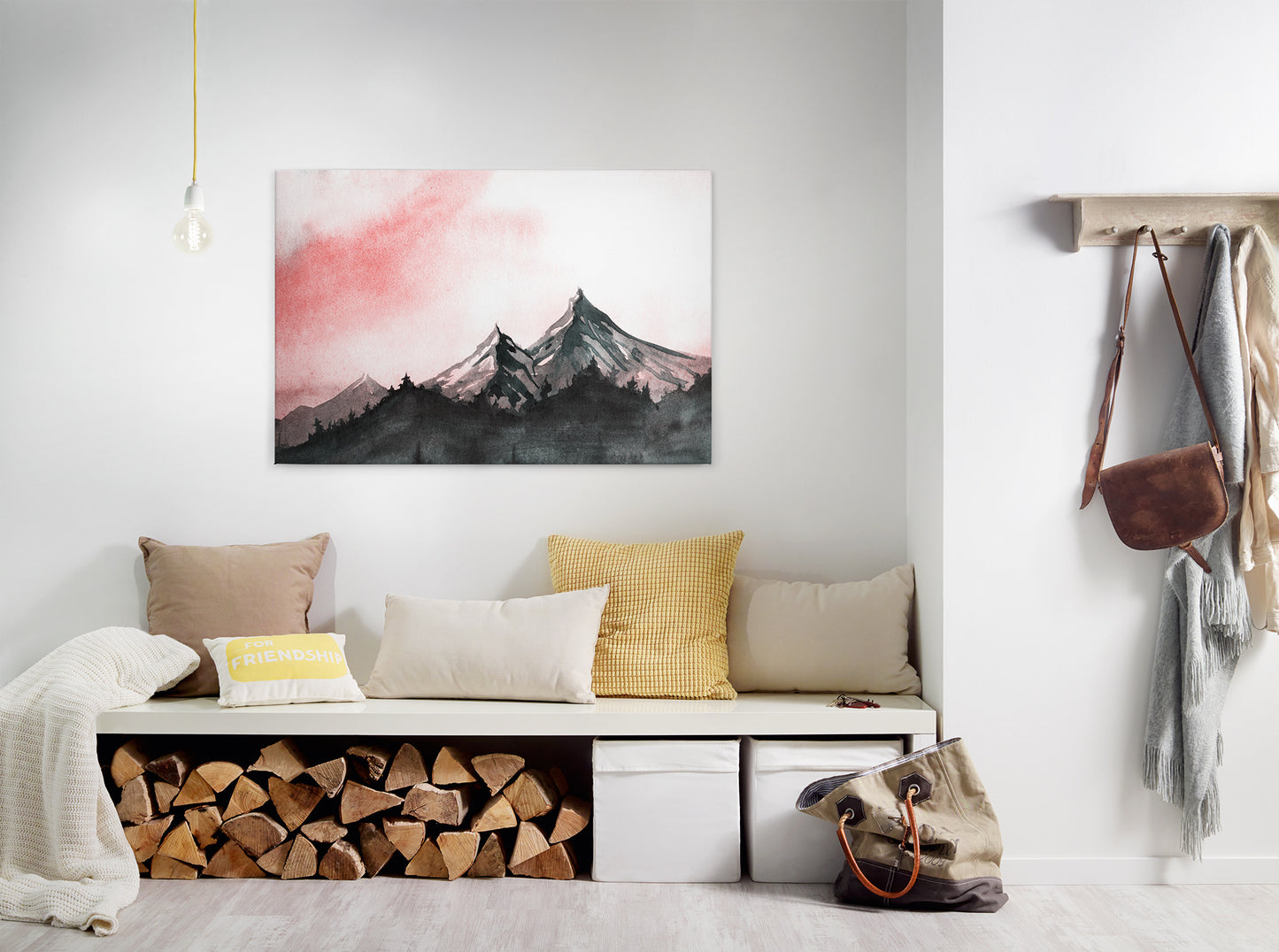 Berge Leinwandbild Rot Weiß 90x60 DD120294 Keilrahmenbild Malerei Wandbild