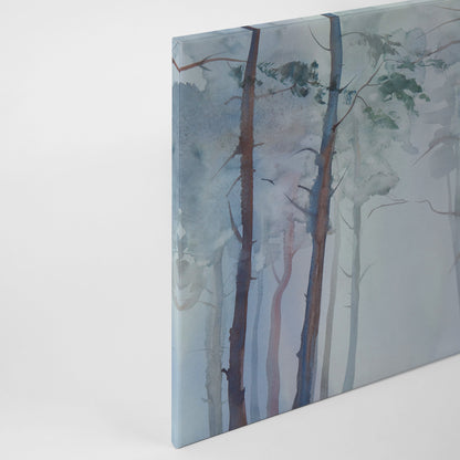 Wald Leinwandbild Blau Grün 90x60 DD120295 Keilrahmenbild Wandbild Leinwand