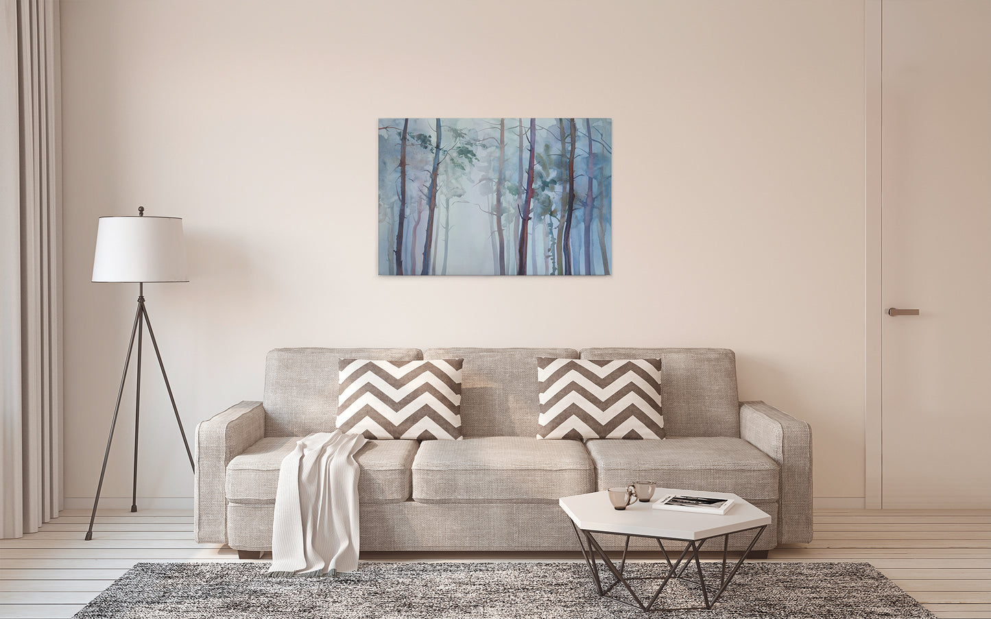 Wald Leinwandbild Blau Grün 90x60 DD120295 Keilrahmenbild Wandbild Leinwand