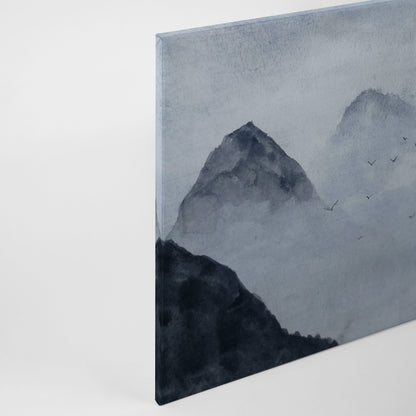 Leinwandbild Nebel Berge 90x60 DD120296 Keilrahmen Blau Schwarz Wandbild Natur