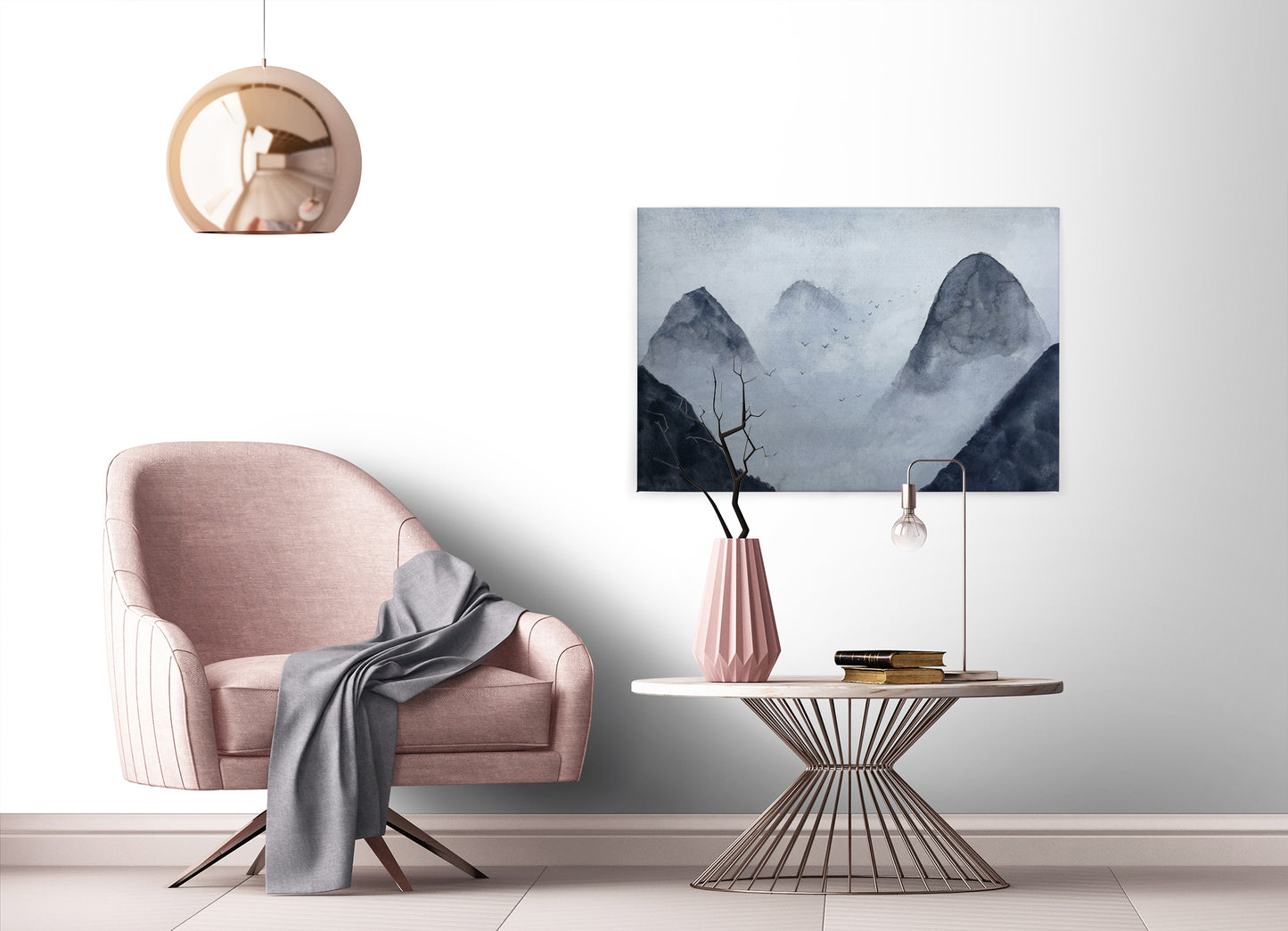 Leinwandbild Nebel Berge 90x60 DD120296 Keilrahmen Blau Schwarz Wandbild Natur