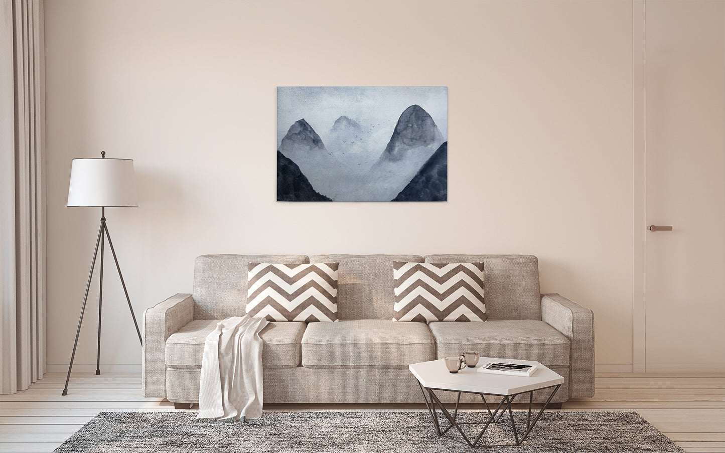 Leinwandbild Nebel Berge 90x60 DD120296 Keilrahmen Blau Schwarz Wandbild Natur