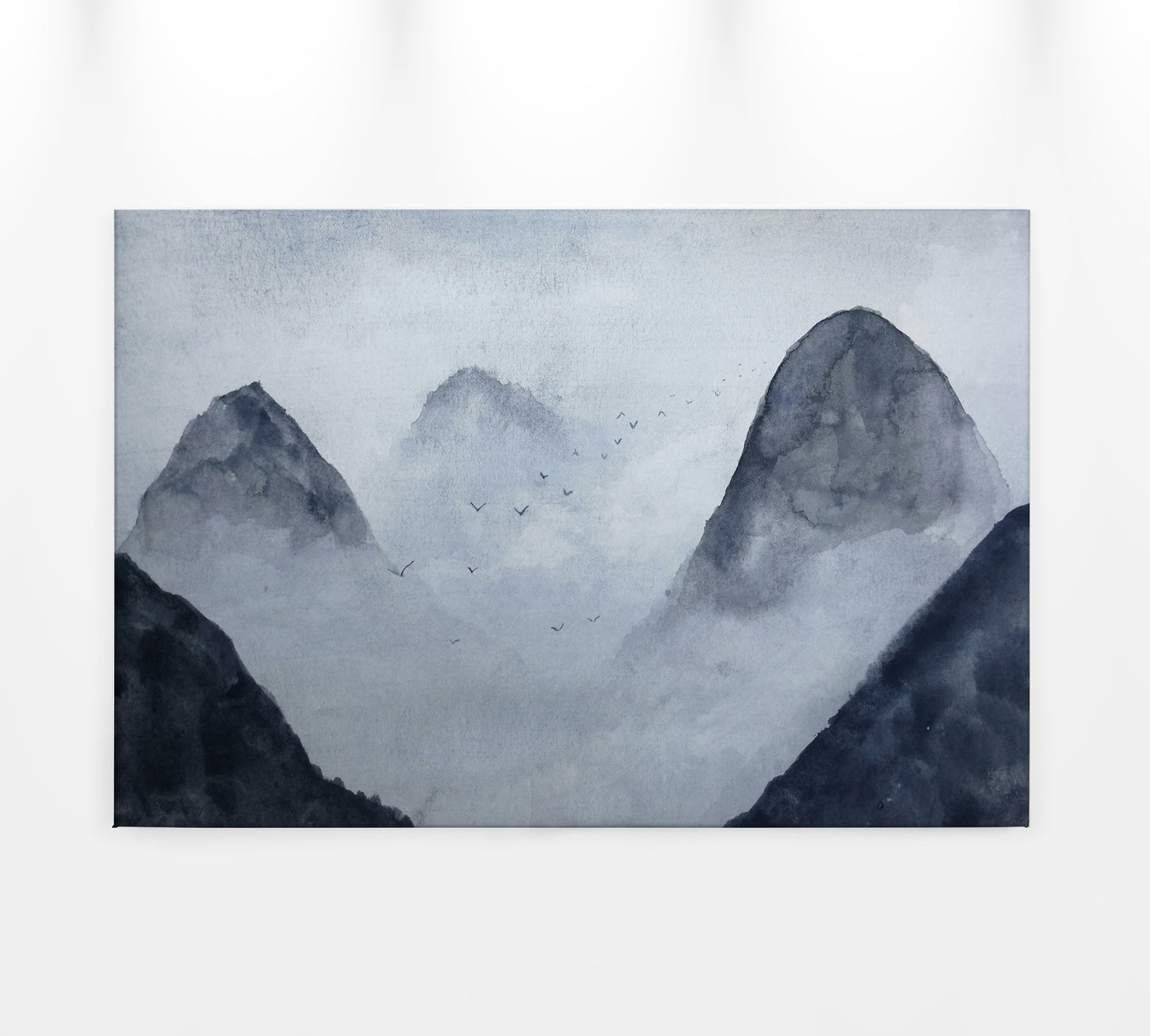 Leinwandbild Nebel Berge 90x60 DD120296 Keilrahmen Blau Schwarz Wandbild Natur