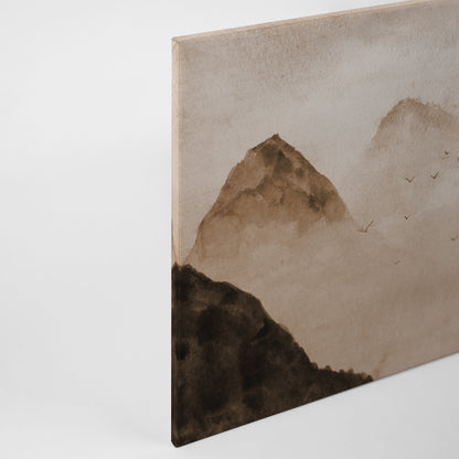 Leinwandbild Nebel Berge Beige Braun 90x60 DD120297 Keilrahmenbild Wandbild