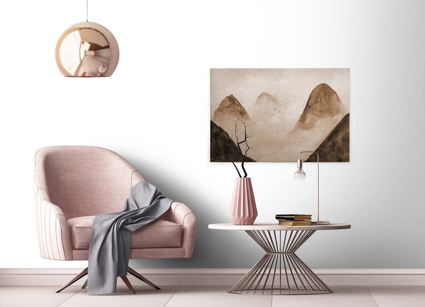 Leinwandbild Nebel Berge Beige Braun 90x60 DD120297 Keilrahmenbild Wandbild