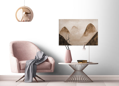 Leinwandbild Nebel Berge Beige Braun 90x60 DD120297 Keilrahmenbild Wandbild