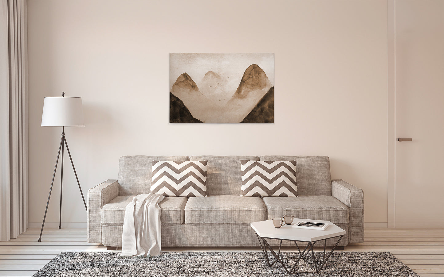 Leinwandbild Nebel Berge Beige Braun 90x60 DD120297 Keilrahmenbild Wandbild