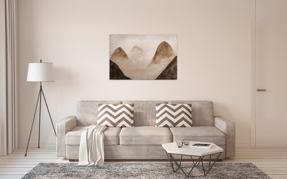 Leinwandbild Nebel Berge Beige Braun 90x60 DD120297 Keilrahmenbild Wandbild