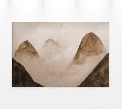 Leinwandbild Nebel Berge Beige Braun 90x60 DD120297 Keilrahmenbild Wandbild