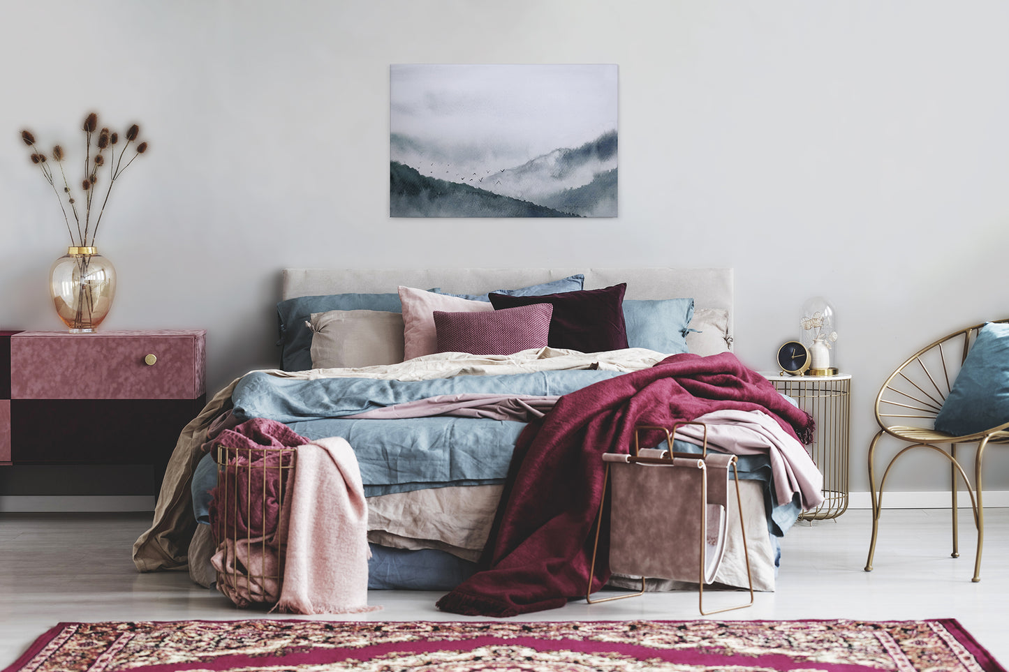 Leinwandbild Landschaft im Nebel Blau Grau 90x60 DD120298 Keilrahmen Wandbild