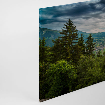 Leinwandbild Berge Wald Landschaft Grün Grau 90x60 DD120301 Keilrahmen Wandbild