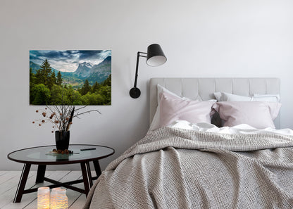 Leinwandbild Berge Wald Landschaft Grün Grau 90x60 DD120301 Keilrahmen Wandbild