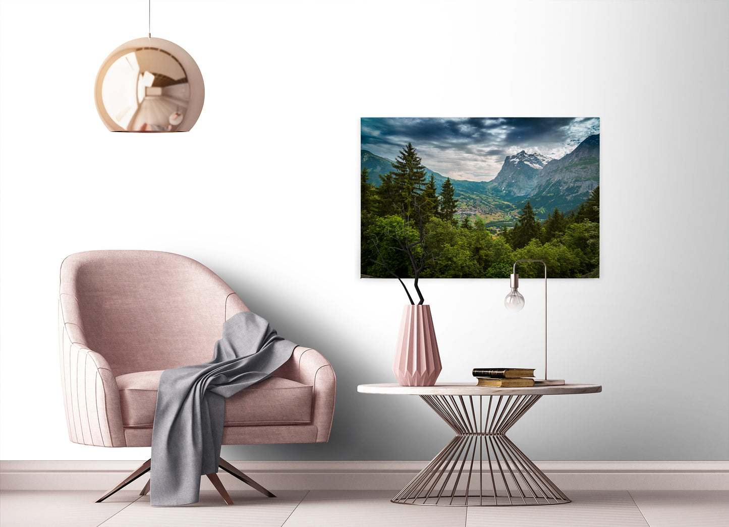 Leinwandbild Berge Wald Landschaft Grün Grau 90x60 DD120301 Keilrahmen Wandbild