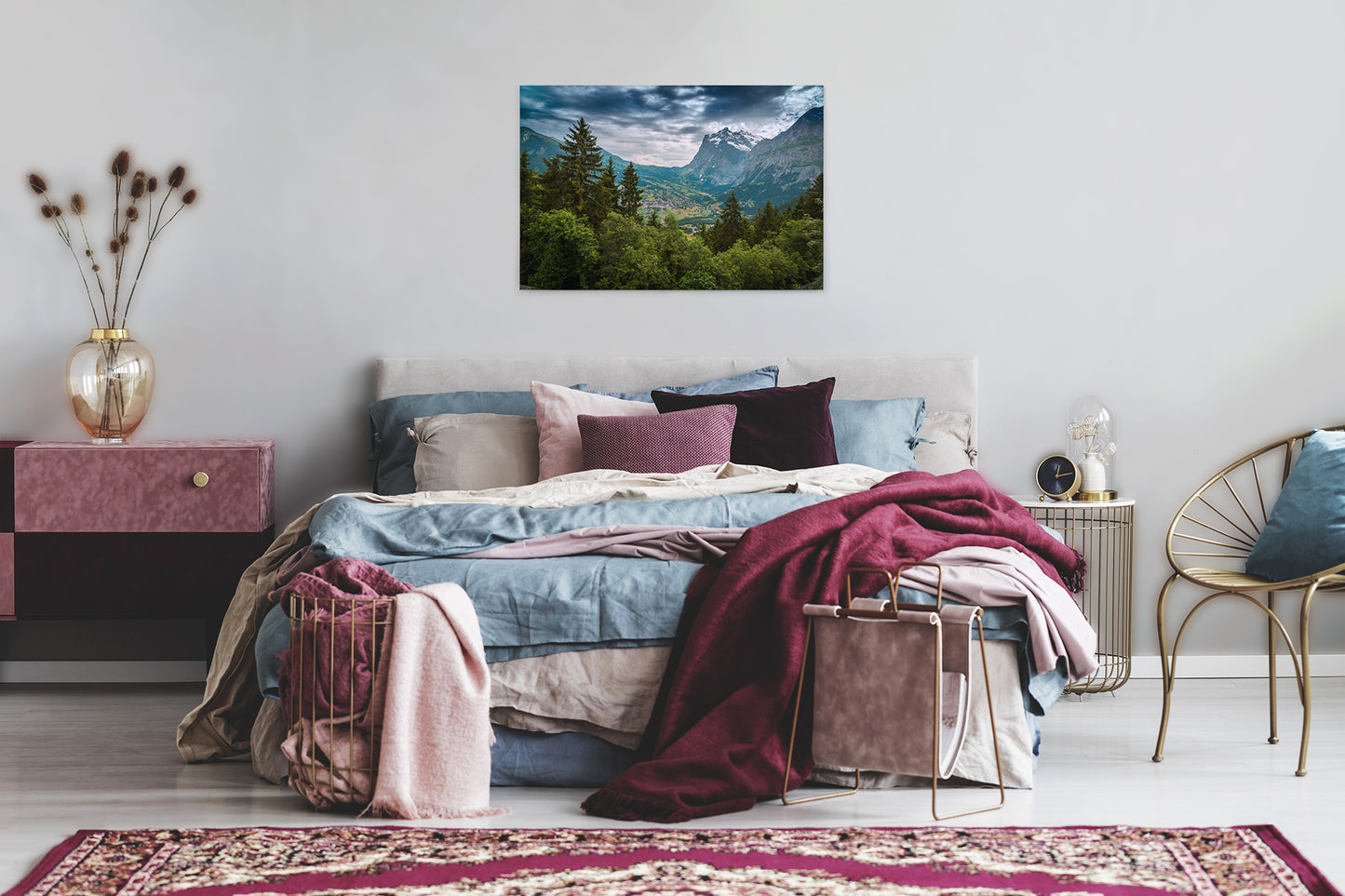 Leinwandbild Berge Wald Landschaft Grün Grau 90x60 DD120301 Keilrahmen Wandbild