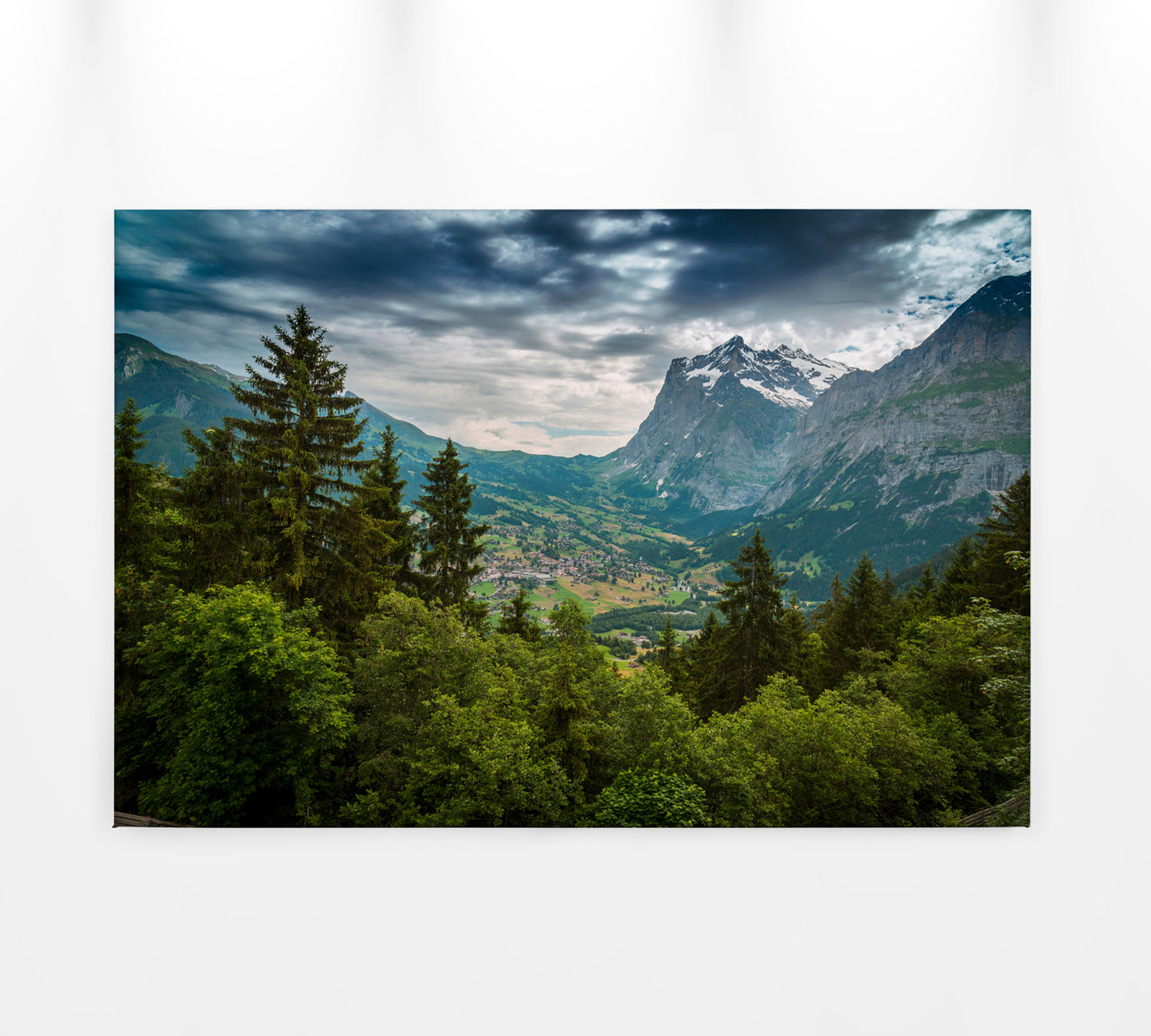 Leinwandbild Berge Wald Landschaft Grün Grau 90x60 DD120301 Keilrahmen Wandbild