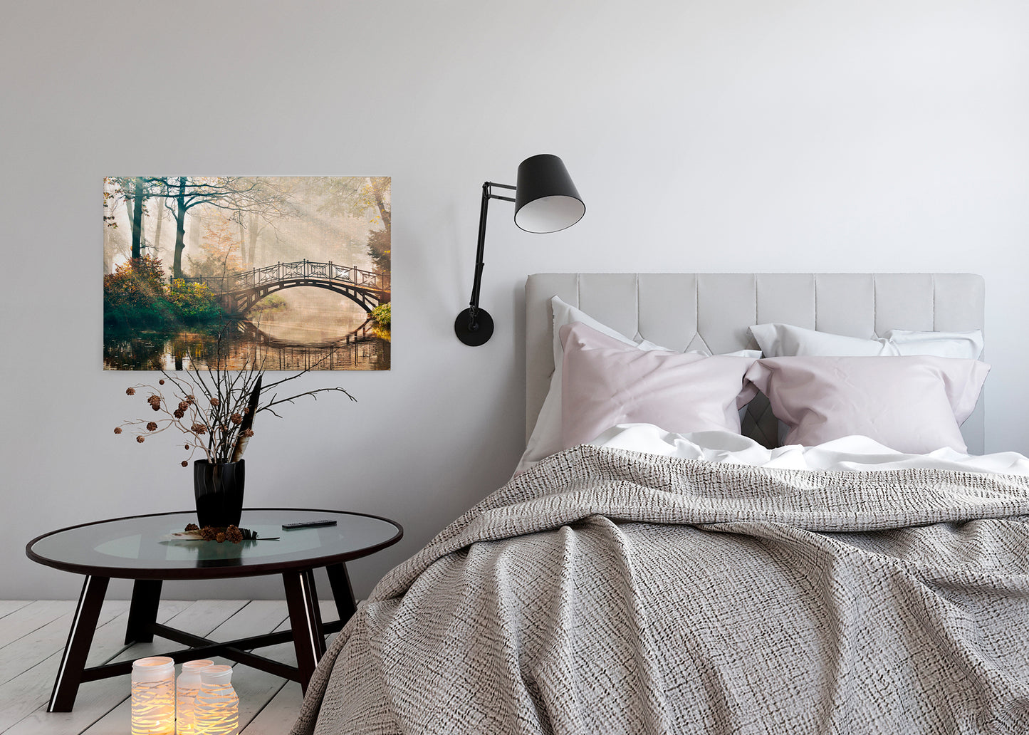 Leinwandbild Brücke Park Beige Braun 90x60 DD120302 Keilrahmen Wandbild Leinwand