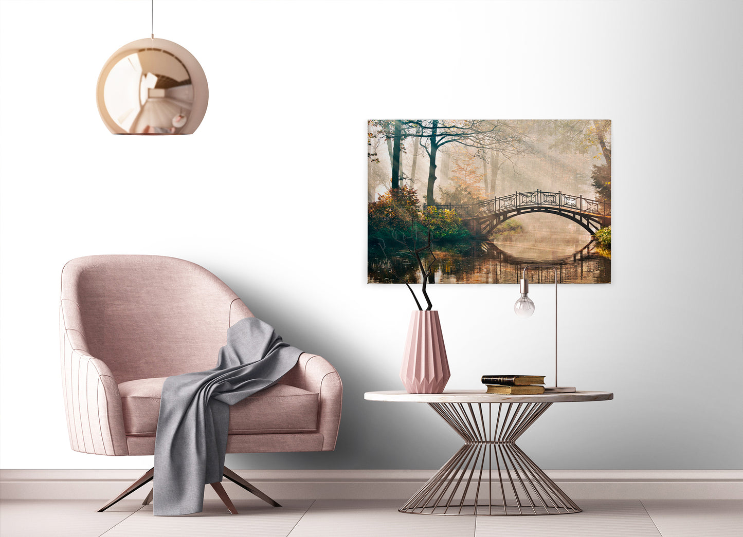 Leinwandbild Brücke Park Beige Braun 90x60 DD120302 Keilrahmen Wandbild Leinwand