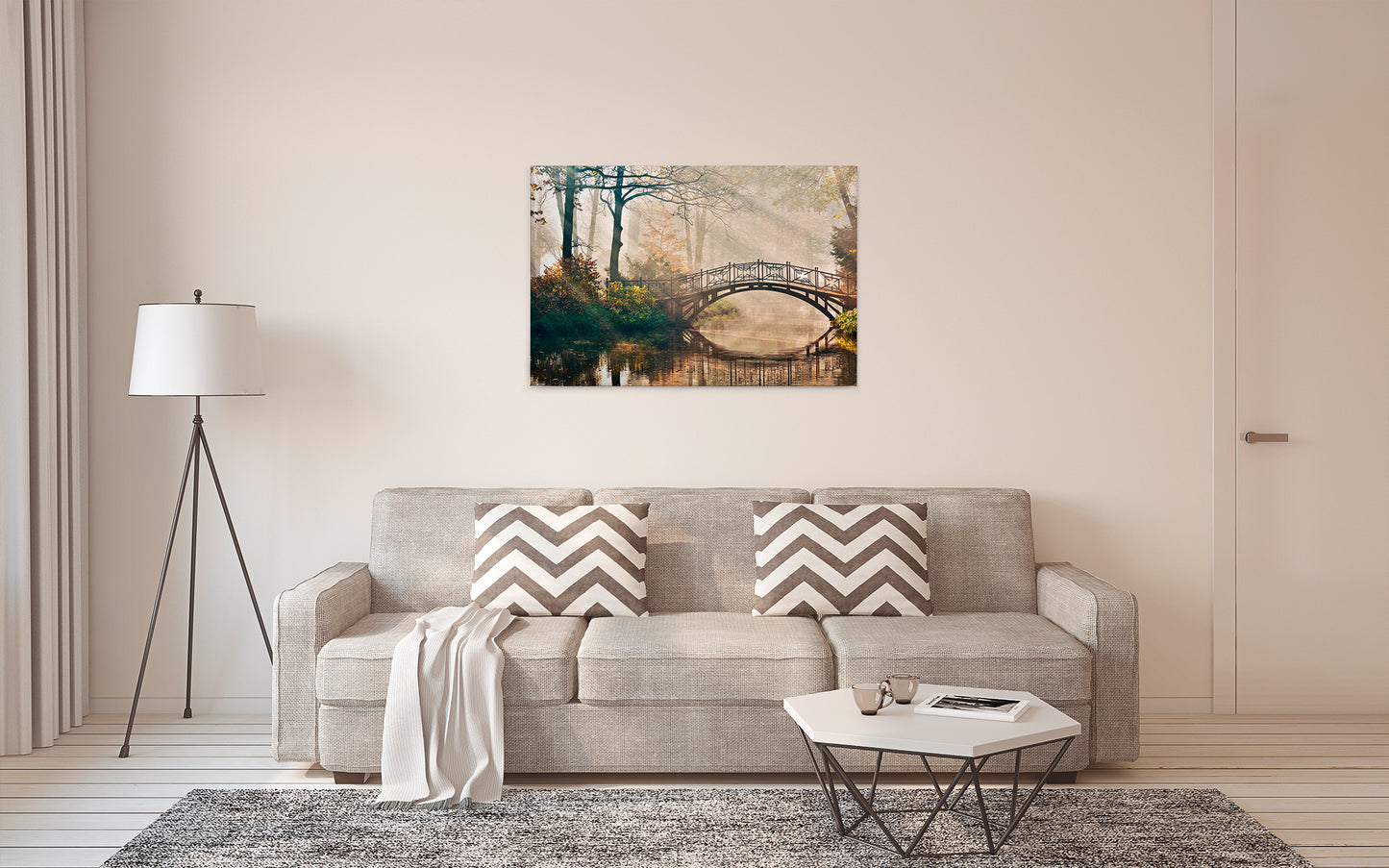 Leinwandbild Brücke Park Beige Braun 90x60 DD120302 Keilrahmen Wandbild Leinwand