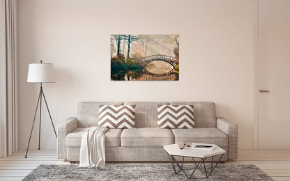 Leinwandbild Brücke Park Beige Braun 90x60 DD120302 Keilrahmen Wandbild Leinwand