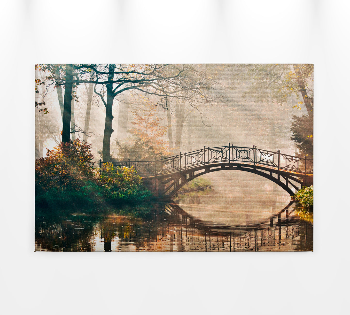 Leinwandbild Brücke Park Beige Braun 90x60 DD120302 Keilrahmen Wandbild Leinwand