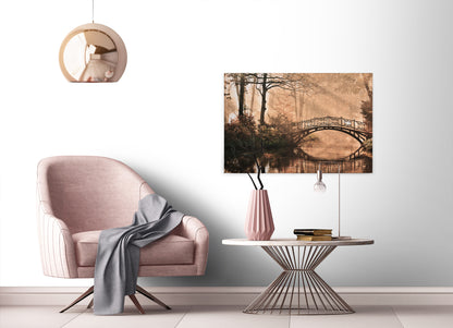 Brücke Leinwandbild Park Beige Braun 90x60 DD120303 Keilrahmen Wandbild Leinwand