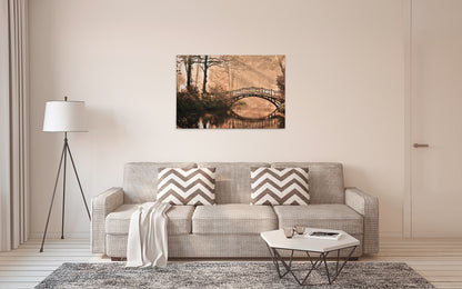 Brücke Leinwandbild Park Beige Braun 90x60 DD120303 Keilrahmen Wandbild Leinwand