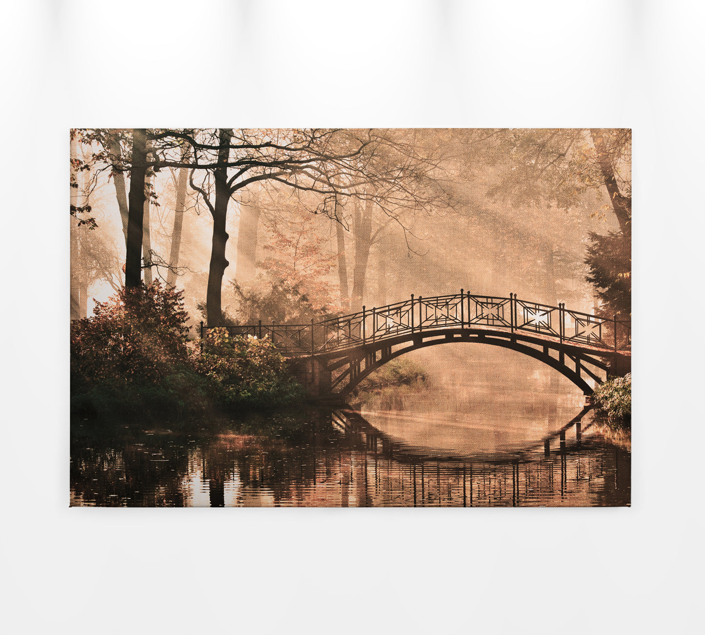 Brücke Leinwandbild Park Beige Braun 90x60 DD120303 Keilrahmen Wandbild Leinwand