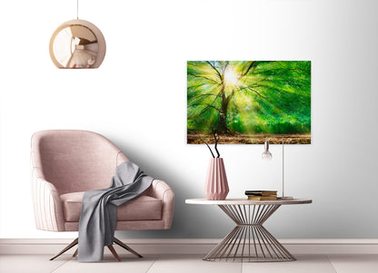 Leinwandbild Baum Sonnenstrahlen Grün Braun 90x60 DD120310 Keilrahmen Wandbild