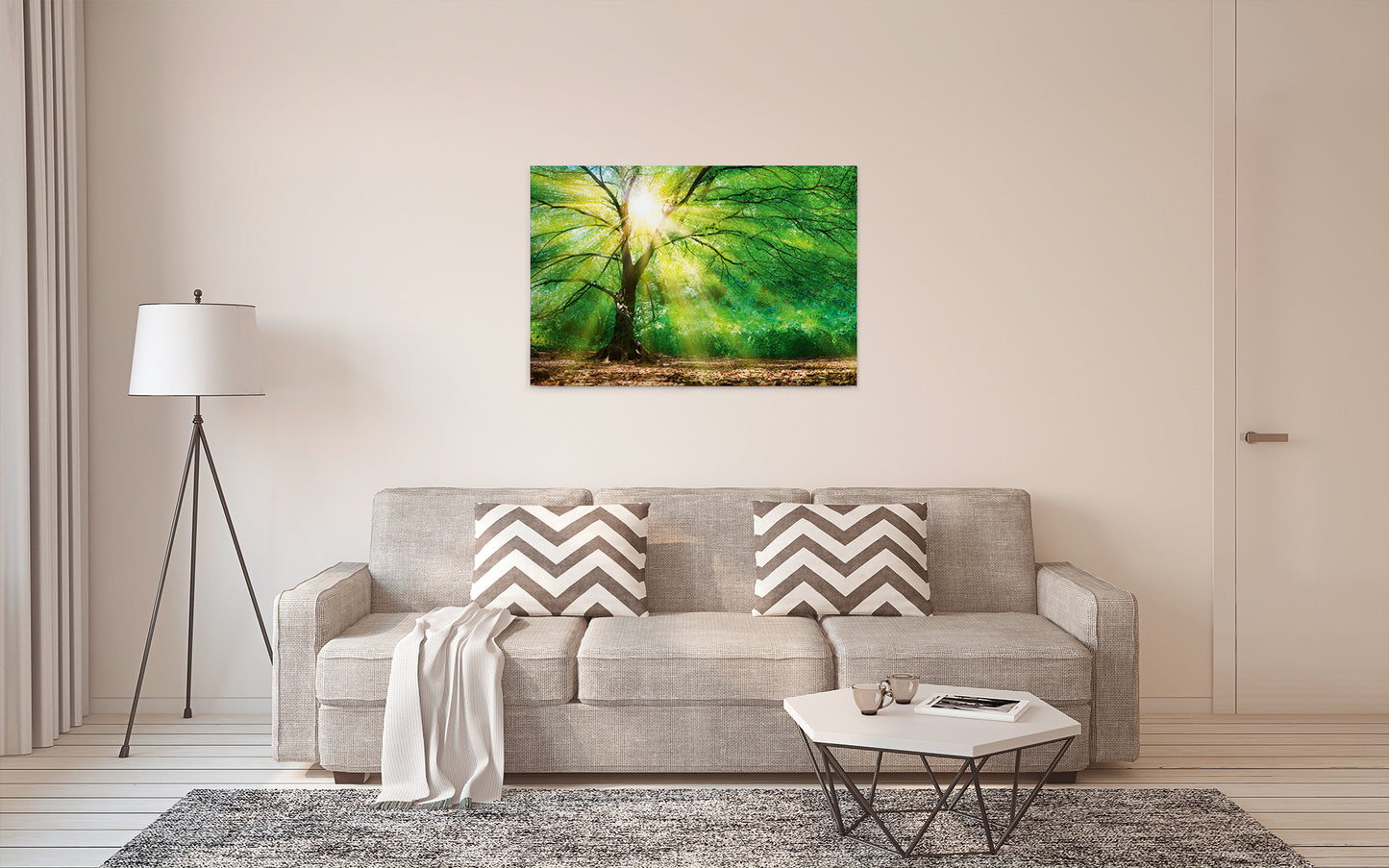 Leinwandbild Baum Sonnenstrahlen Grün Braun 90x60 DD120310 Keilrahmen Wandbild
