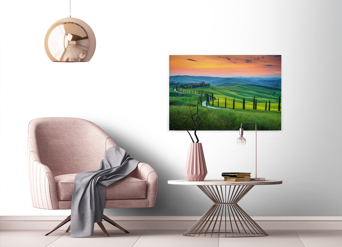 Leinwandbild Landschaft Toskana Grün Orange 90x60 DD120312 Keilrahmen Wandbild