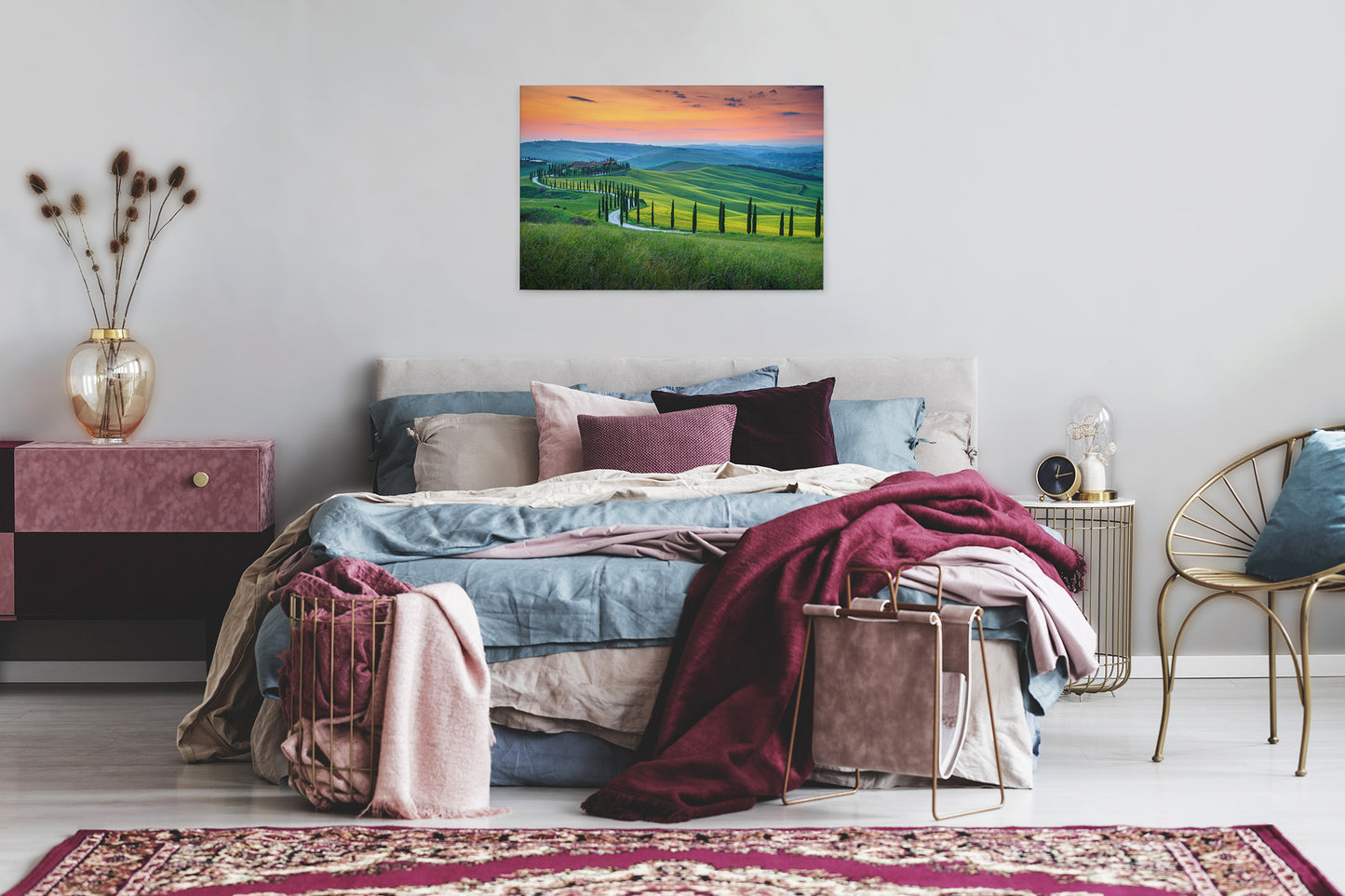 Leinwandbild Landschaft Toskana Grün Orange 90x60 DD120312 Keilrahmen Wandbild