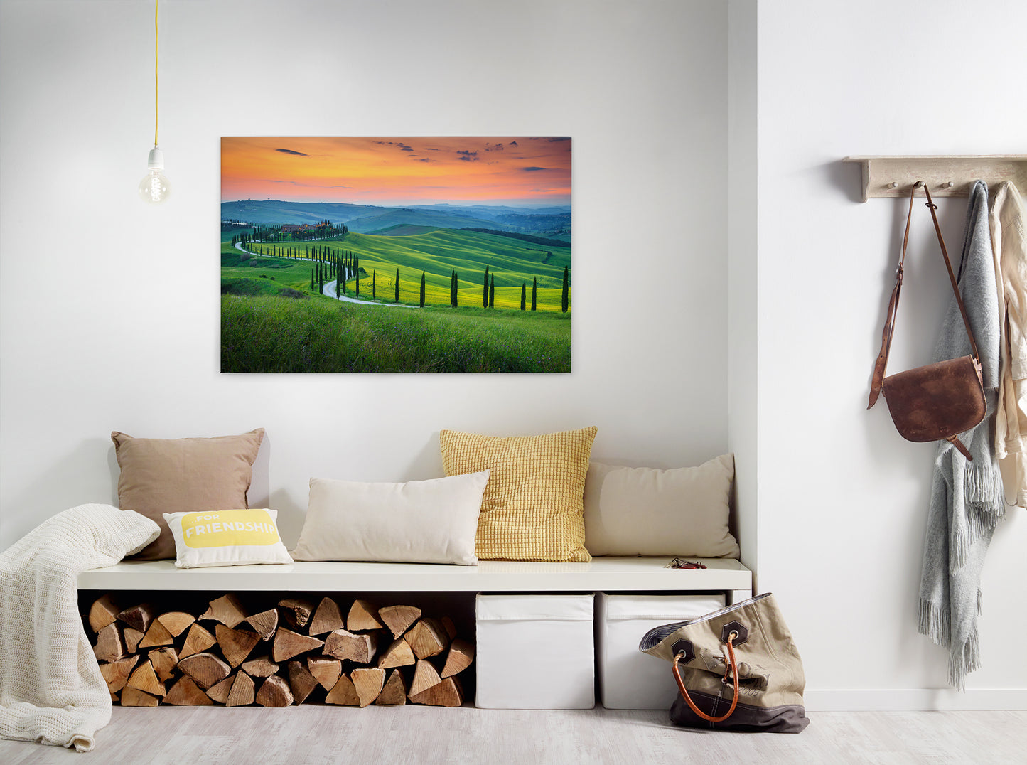 Leinwandbild Landschaft Toskana Grün Orange 90x60 DD120312 Keilrahmen Wandbild