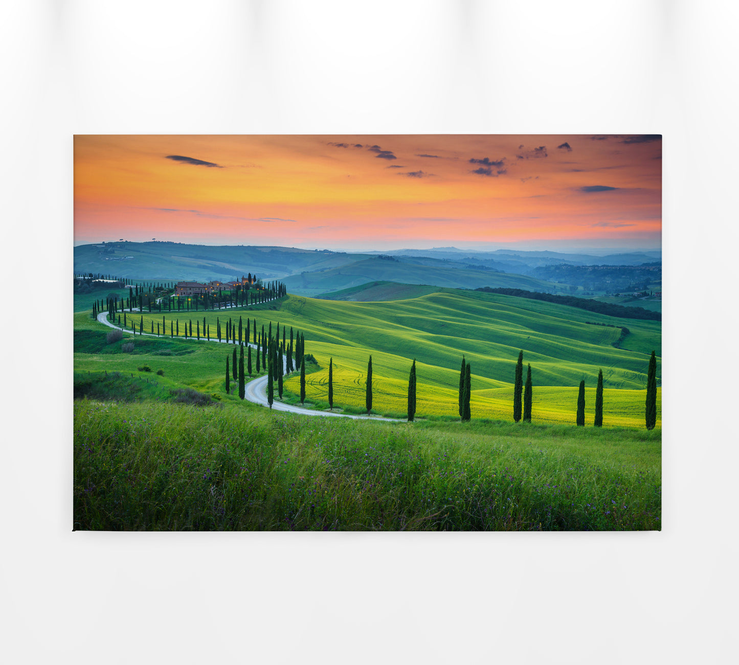 Leinwandbild Landschaft Toskana Grün Orange 90x60 DD120312 Keilrahmen Wandbild