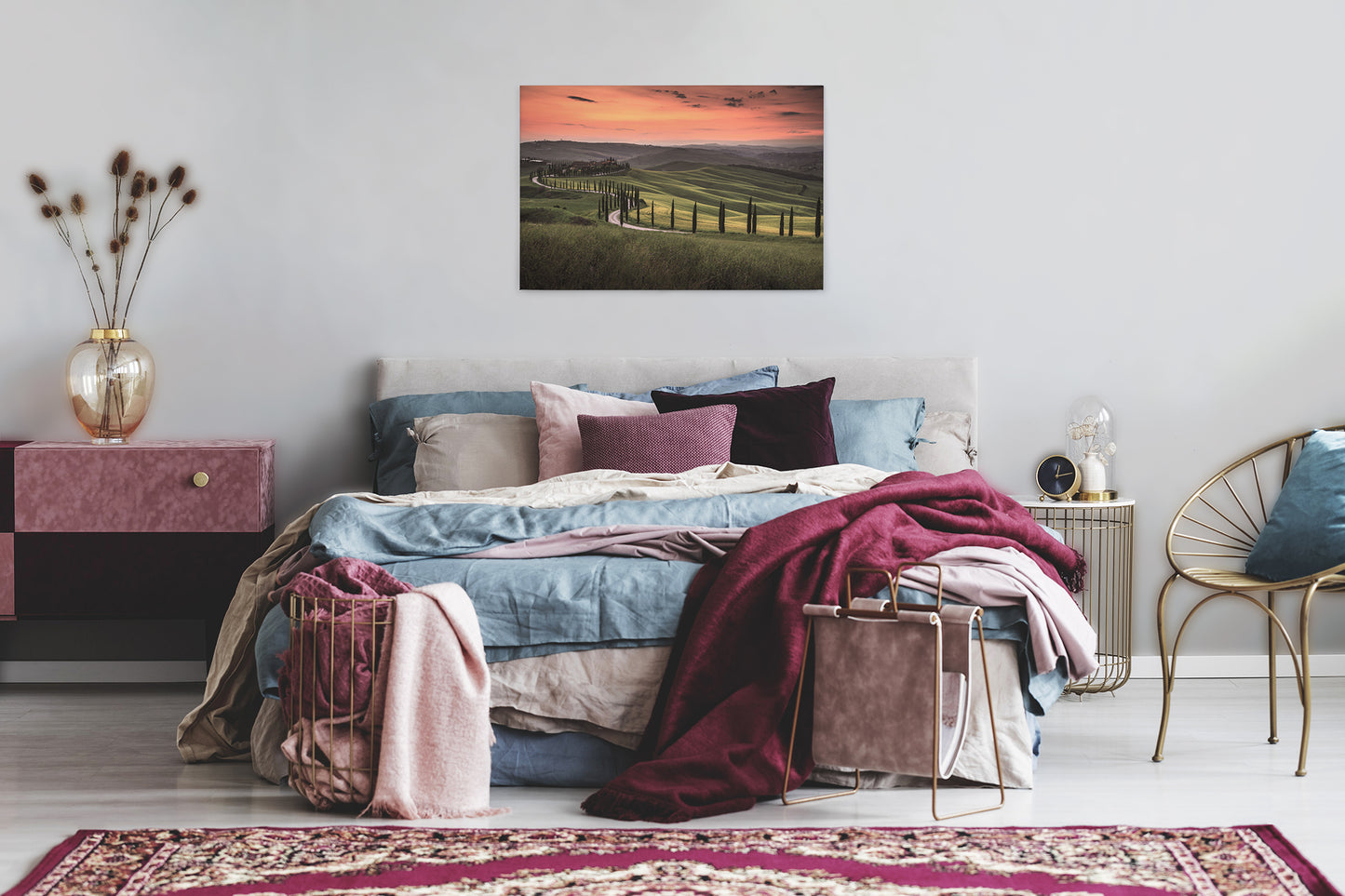 Leinwandbild Landschaft Toskana Grün Orange 90x60 DD120313 Keilrahmen Wandbild