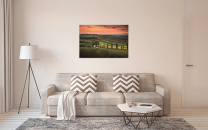 Leinwandbild Landschaft Toskana Grün Orange 90x60 DD120313 Keilrahmen Wandbild