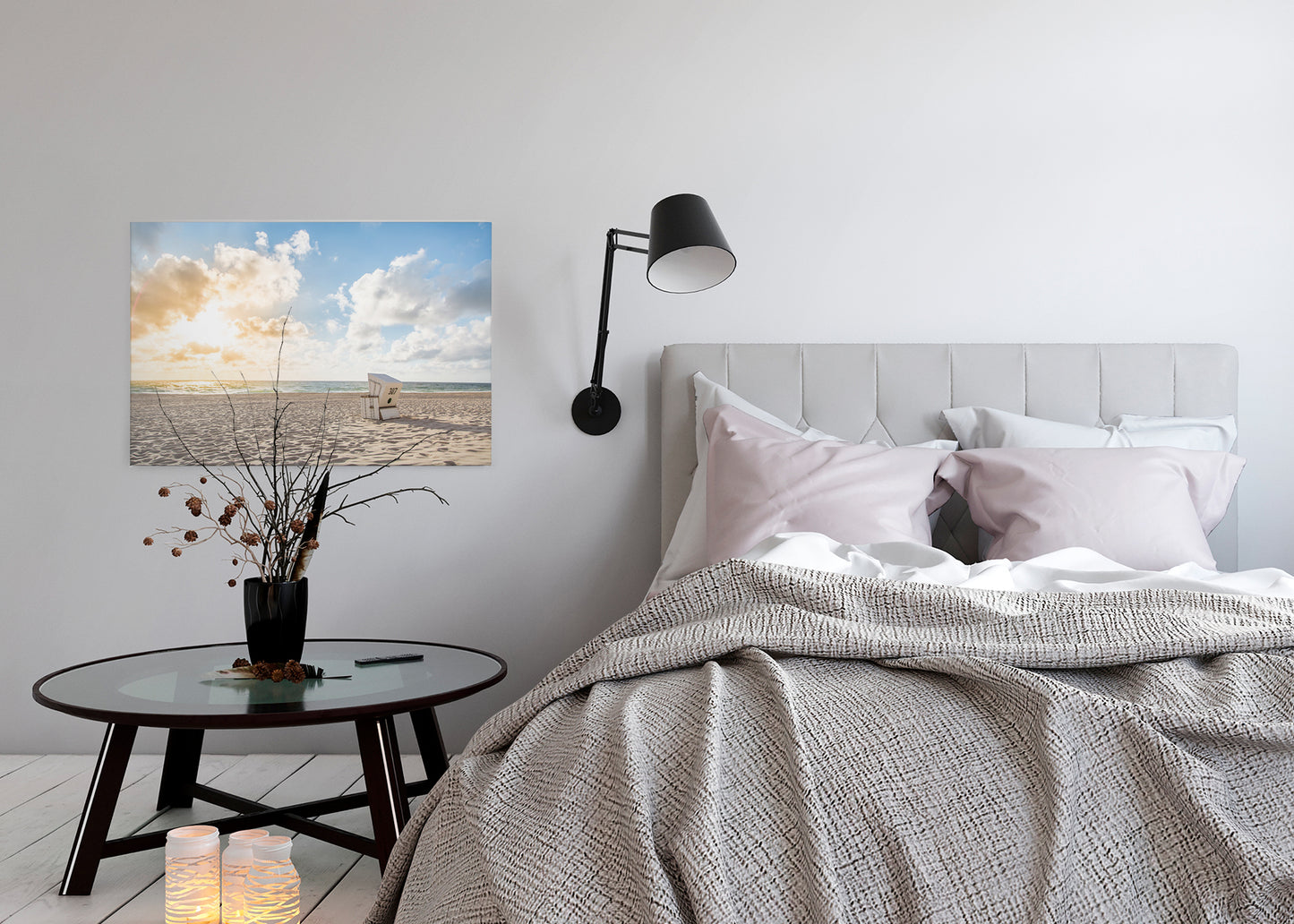 Leinwandbild Strandkorb Weiß Blau 90x60 DD120315 Keilrahmenbild Wandbild Natur