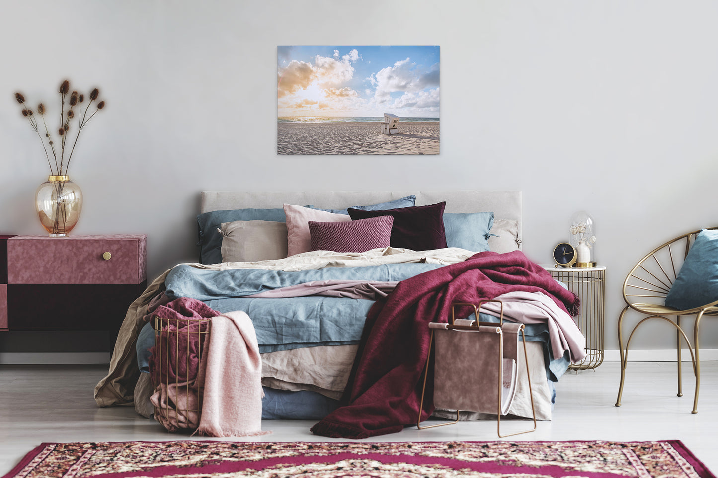 Leinwandbild Strandkorb Weiß Blau 90x60 DD120315 Keilrahmenbild Wandbild Natur