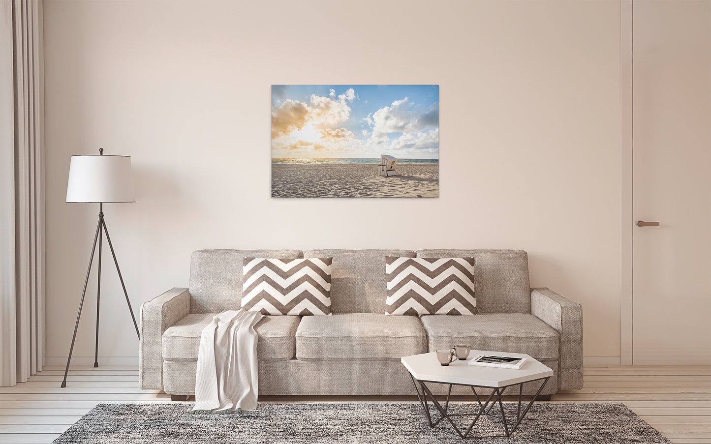 Leinwandbild Strandkorb Weiß Blau 90x60 DD120315 Keilrahmenbild Wandbild Natur