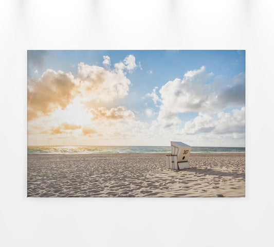 Leinwandbild Strandkorb Weiß Blau 90x60 DD120315 Keilrahmenbild Wandbild Natur