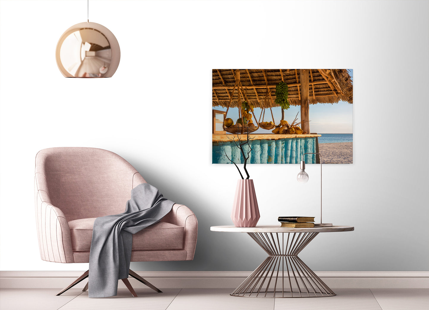 Leinwandbild Strand Bar Blau Braun 90x60 DD120316 Keilrahmenbild Wandbild Natur
